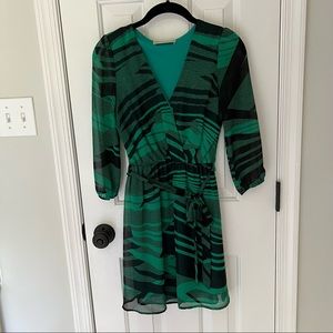 Green & navy faux wrap dress